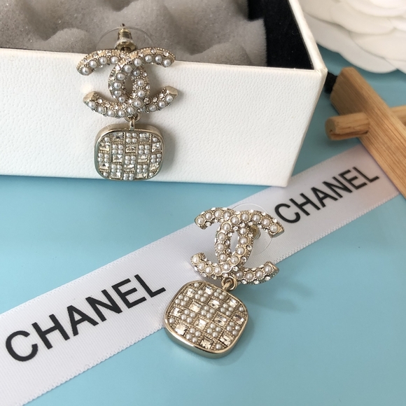 Earrings Women's Pearl Colorless Square Diamond - Picture 5 of 5